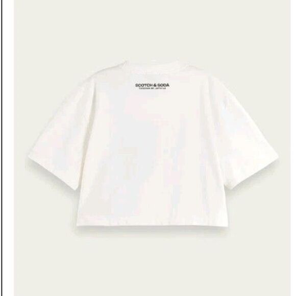 Scotch & Soda Crop T-Shirt Graphic Tee Size XS Ivory - Picture 12 of 14